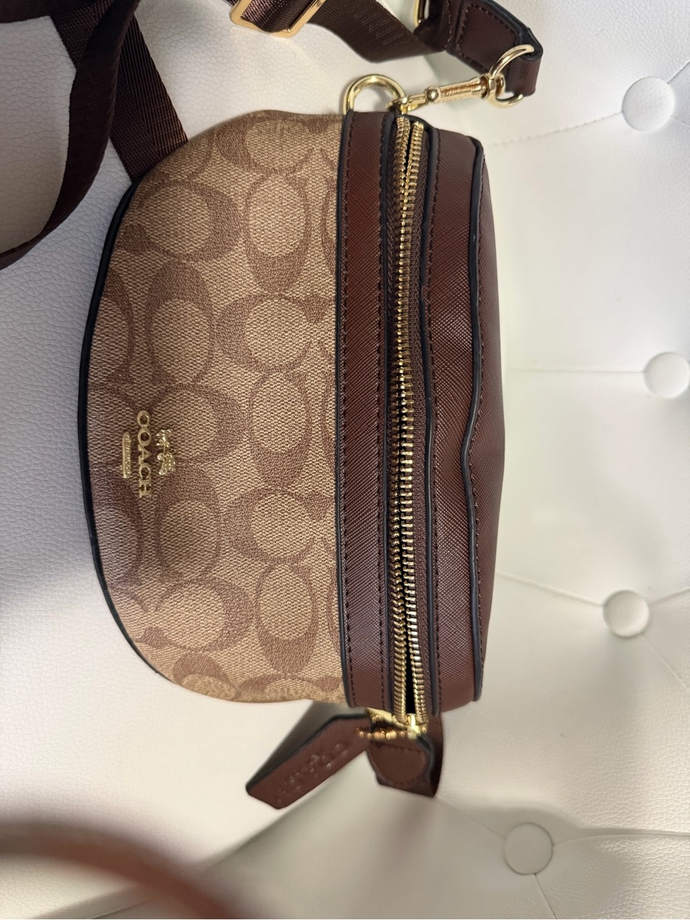 Coach Brown Signature Canvas Crossbody with Dark Brown Trim